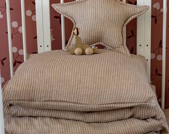 Beige Fine Stripes – Handmade Muslin Kids Bedding Set