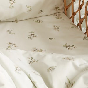 Apple blossoms on white - fitted sheet
