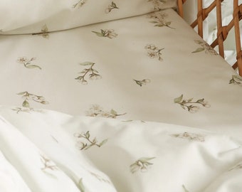 Apple blossoms on white - fitted sheet