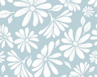 Daisy Bloom – Fog Blue Floral Wallpaper | Non-Woven Scandinavian Wall Decor
