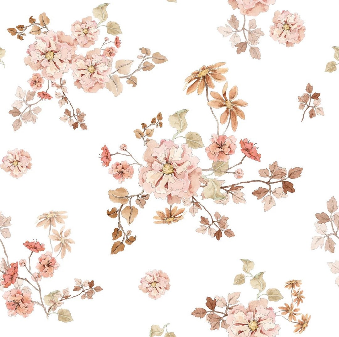 Vintage Meadow on White Wallpaper - Etsy