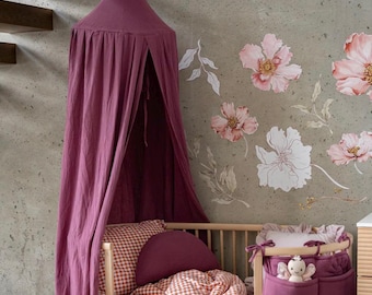 Handmade Muslin Bed Canopy - Plum Dream, Boho Kids Room Decor