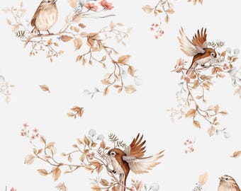 Birds on Branches Wallpaper: Scandinavian Nursery Wall Mural