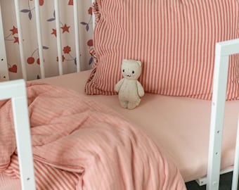 Blush striped – Handmade Muslin Kids Bedding Set