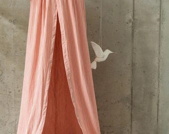 Handmade Blush Pink Stripes Muslin Bed Canopy - Double side print, Boho Kids Room Decor