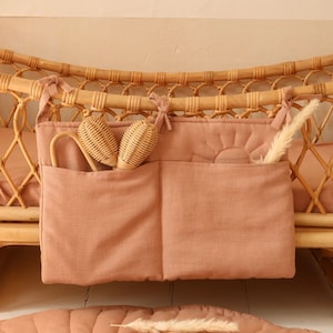 Retro pink linen bed pocket, crib/box organizer, crib pocket, baby bed pocket, baby crib organizer