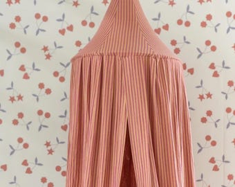 Handmade Muslin Bed Canopy: Clay Roses Stripes, Boho Nursery Decor