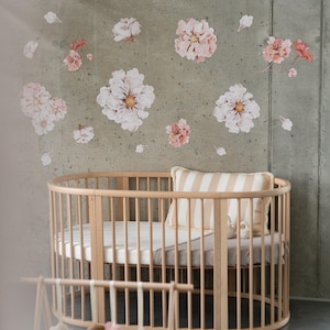Watercolor Flower Wall Sticker Set – Blush & Beige Floral Wall Decals – Removable Botanical Nursery Decor – Matuu