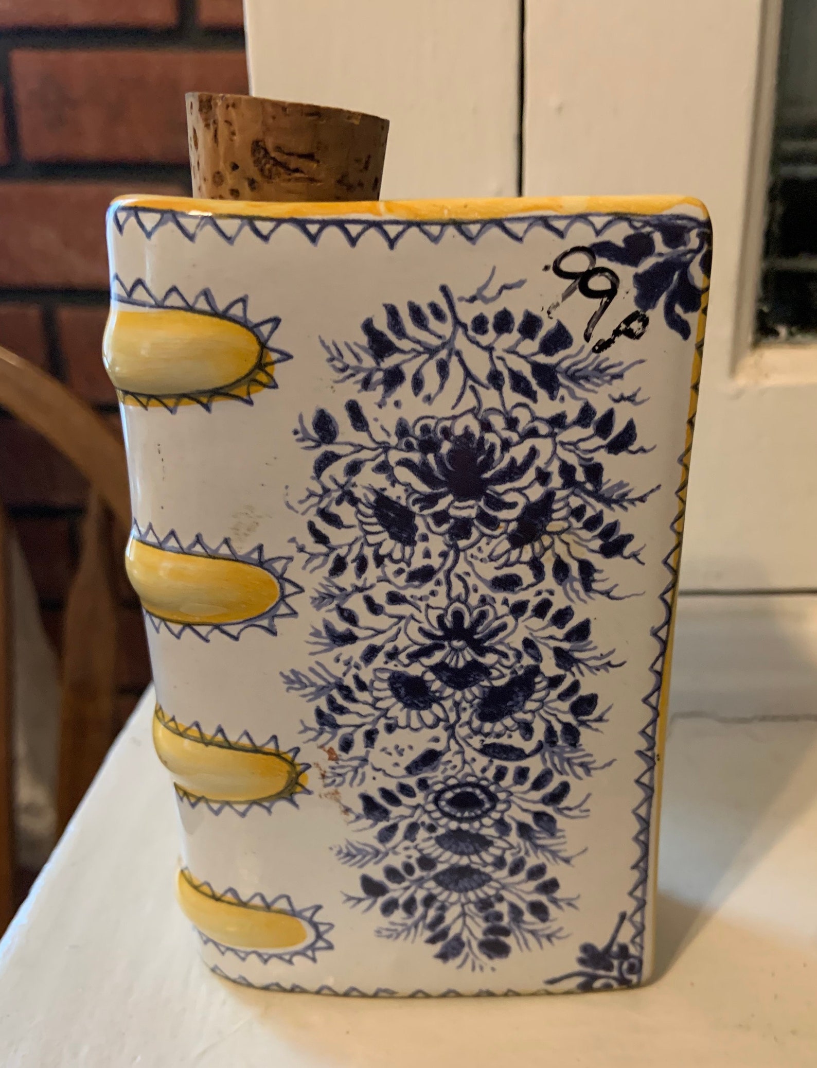 Vintage Glazed Ceramic Book Flask with Cork from the Etsy