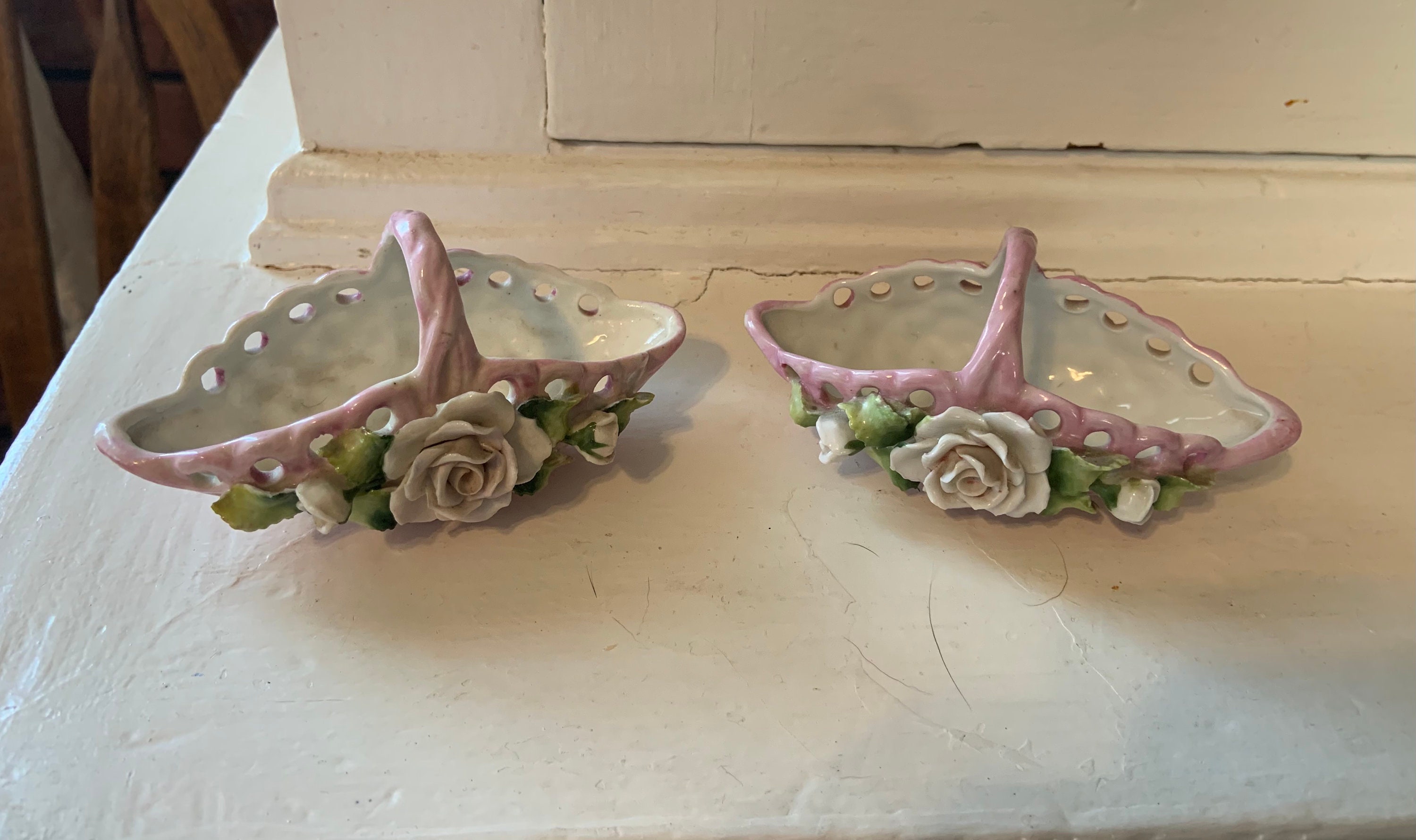 Pair of Miniature Pink Porcelain Baskets Featuring Delicate | Etsy