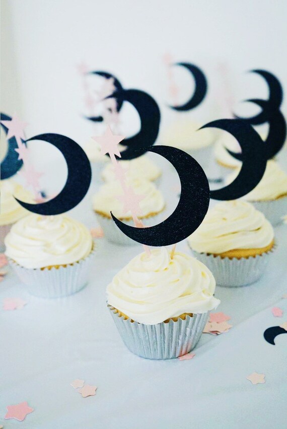 Moon And Stars Cupcake Toppers Love You To The Moon Birthday Etsy