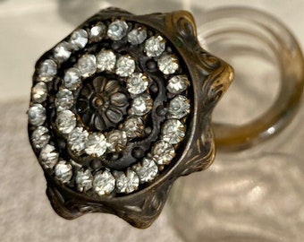 Vintage Foil Backed Rhinestone  Brass Hatpin