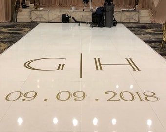 Modern ~ Bride & Groom Initials + Date ~ Personalized Wedding Dance Floor Decal Sticker / Personalized Wedding / Wedding Sign / Event Decor
