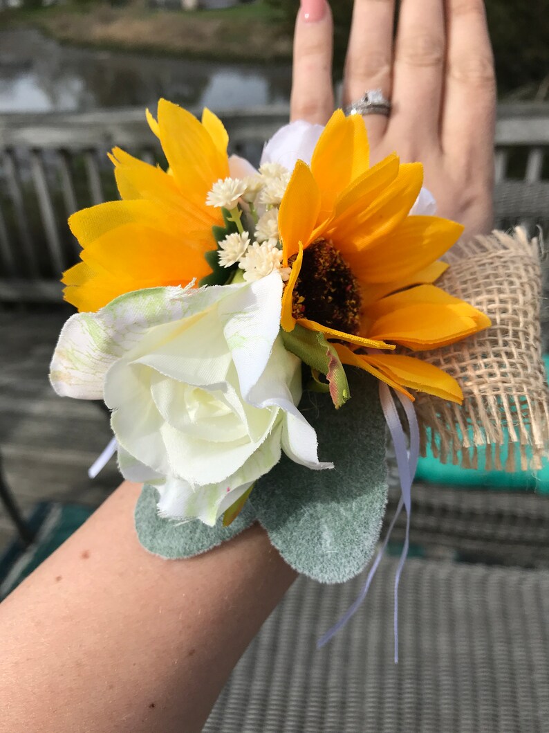 Sunflower Wrist Corsages sunflower and rose pearl wrist Etsy