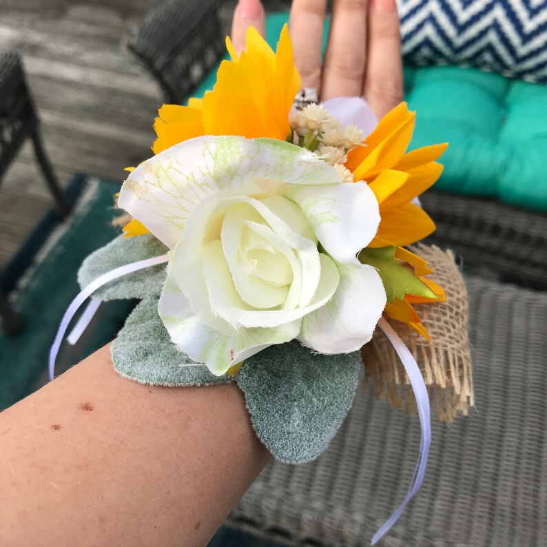 Sunflower Wrist Corsages sunflower and rose pearl wrist Etsy