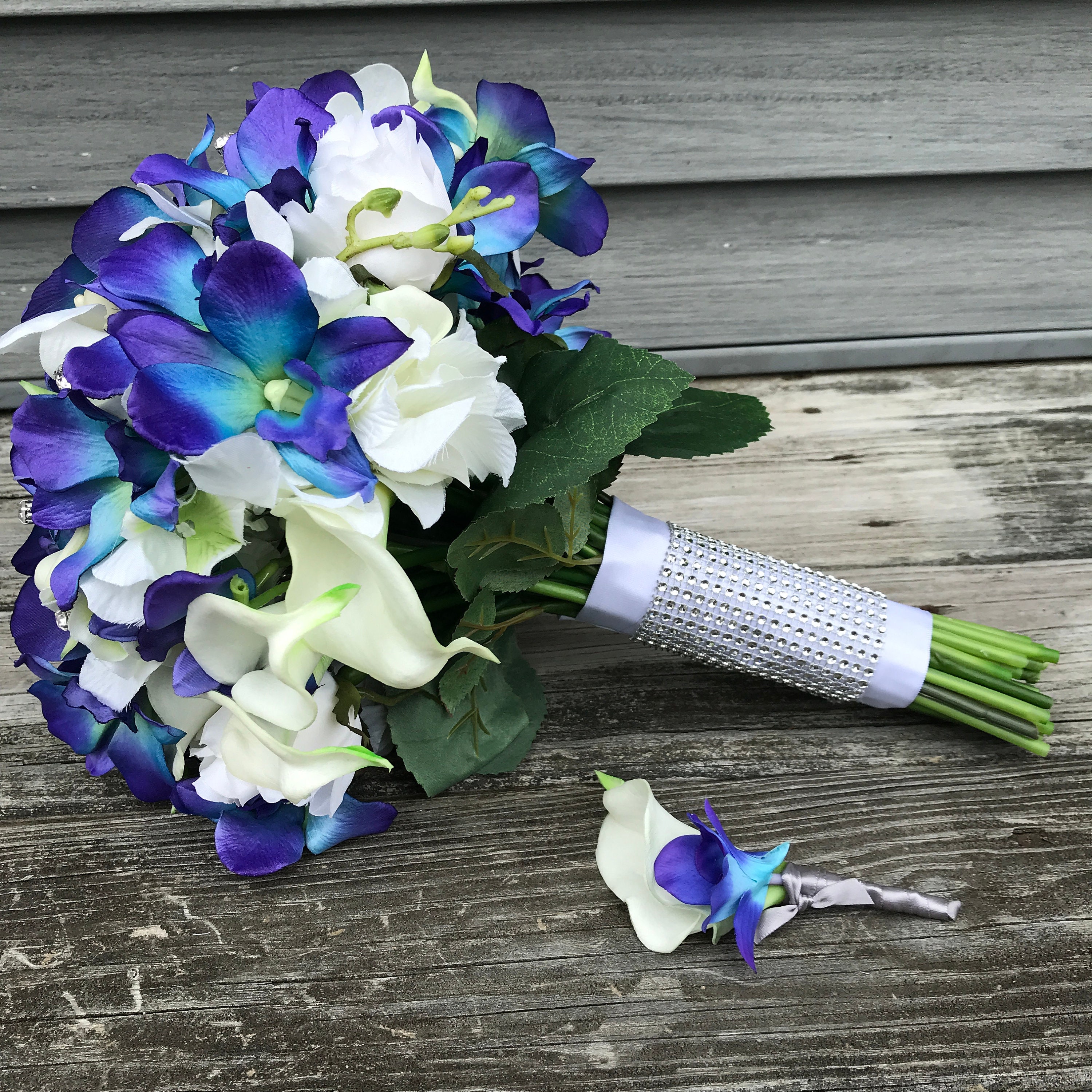 Calla Lily And Galaxy Orchid Wedding Bouquets Bridal Etsy