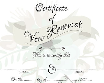 VOW RENEWAL Certificate - Stylish Wedding Certificate, A4 & US Letter Size Printable, Floral, Neutral, Blank, Keepsake Marriage Certificate