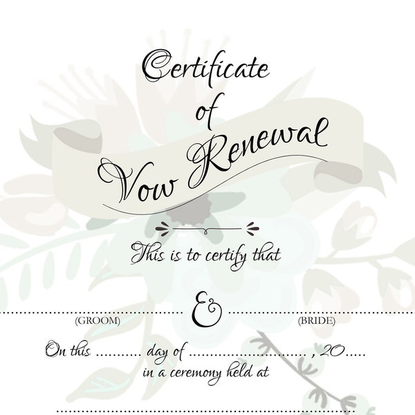 VOW RENEWAL Certificate - Stylish Wedding Certificate, A4 & US Letter Size Printable, Floral, Neutral, Blank, Keepsake Marriage Certificate