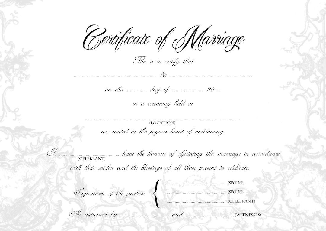Stylish Gender Neutral Wedding Certificate, Spouse/spouse A4 &amp; US ...