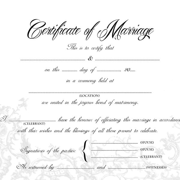 Marriage Certificate Template - Etsy