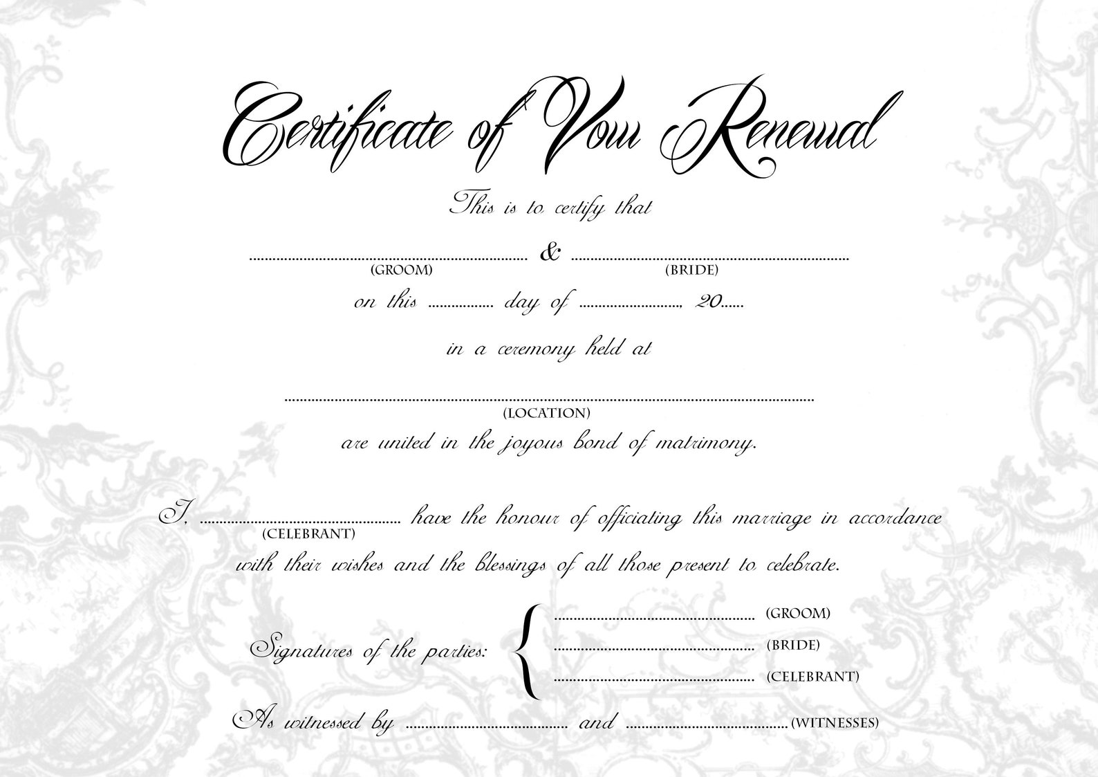 Free Renewal Of Wedding Vows Printable Certificates Templates