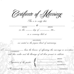 Stilvolle Lesbische Hochzeitsurkunde, Braut/Braut A4 & US Letter Size Printable, Grau und Weiß, Blanko, Andenken Heiratsurkunde
