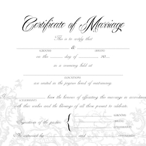 Stilvolle Hochzeitsurkunde, Braut/Bräutigam A4 & US Letter Printable, Monoton, Gold, blank, Heiratsurkunde
