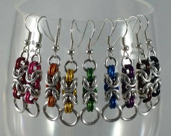 Byzantine Chainmaille Earrings, Aluminum, multicolored