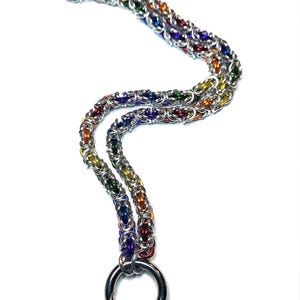 Chainmaille Byzantine Collar/Choker, Silver/Rainbow
