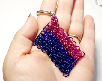 Bisexual Pride Flag chainmaille keychain