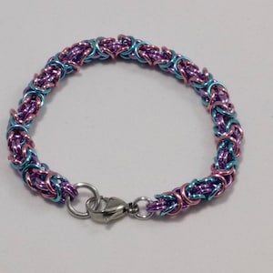 Pink,  blue, and purple Byzantine chainmaille bracelet