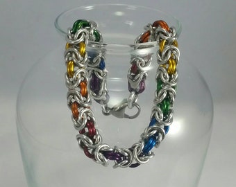 Rainbow Byzantine chainmaille bracelet, LGBTQ, gay pride, Rainbow