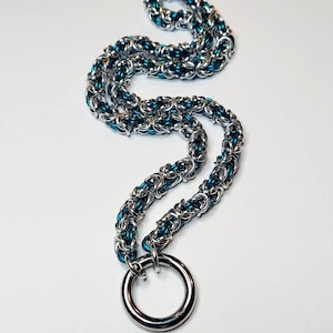 Chainmaille Byzantine Collar/Choker, Silver/Teal