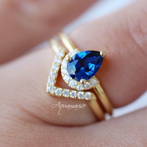 Aria Sapphire Ring Set 14K Yellow Gold Vermeil Ring Set Engagement Promise Ring Promise Ring September Birthstone Anniversary Gift image 1