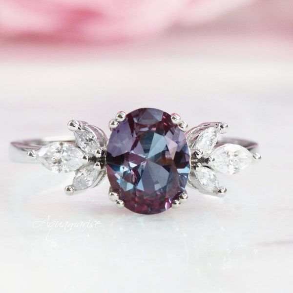 Eva Alexandrite Ring- Sterling Silver Vintage Engagement Ring- Promise Ring - Color Changing Stone June Birthstone- Anniversary Gift For Her