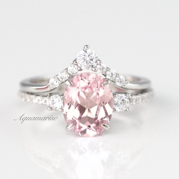 Bella Pink Sapphire Ring Set- Sterling Silver Ring- Engagement Ring- Promise Ring- Genuine Sapphire- September Birthstone- Gift For Her