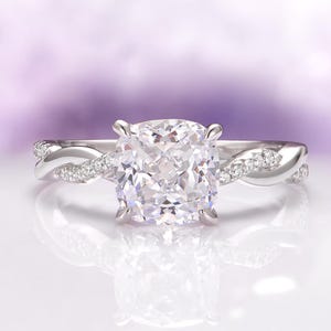 White Sapphire Engagement Ring in Sterling Silver- Genuine White Sapphire Twisted Vine Unique Promise Ring September Birthstone Gift For Her