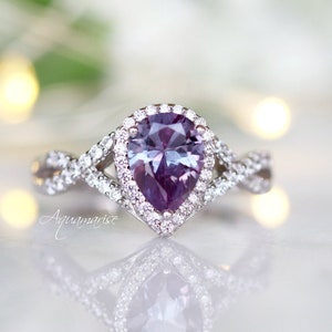 Pear Alexandrite Ring- Sterling Silver Gemstone Engagement Ring For Women- Twisted Promise Ring- June Birthstone- Anniversary Gift For Her
