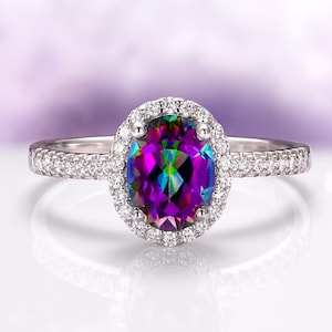 Mystic Topaz Ring in Sterling Silver- Unique Fantasy Engagement or Promise Ring Rainbow Gemstone- November Birthstone- Anniversary Gift
