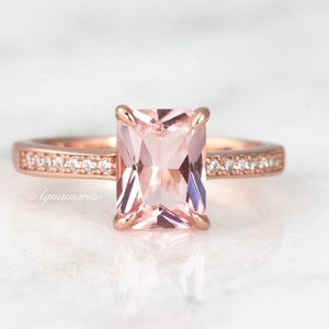 Vintage Morganite Ring- 14K Rose Gold Vermeil Peachy Pink Morganite Engagement Ring- Promise Ring- Anniversary Gift- Birthday Gift For Her