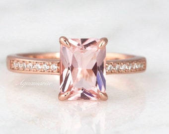 Vintage Morganite Ring- 14K Rose Gold Vermeil Peachy Pink Morganite Engagement Ring- Promise Ring- Anniversary Gift- Birthday Gift For Her