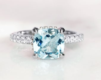 Aquamarine Baguette Ring,Half Eternity Aquamarine Wedding Ring,March Birthstone Ring,Anniversary Gift,Gift for Her,925 Sterling Silver Ring