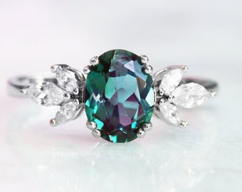 Eva Alexandrite Ring- Teal / Purple Alexandrite Engagement Ring- Promise Ring Color Changing Gemstone June Birthstone- Birthday Gift For Her