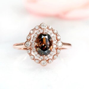 Smoky Quartz Ring- 14K Rose Gold Vermeil Brown Gemstone Engagement Ring For Women- Dainty Promise Ring- Anniversary Birthday Gift For Her