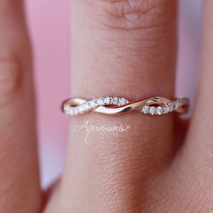 Petite Twisted Vine Diamond Band - 14K Rose Gold Vermeil Diamond Wedding Ring For Women - Twisted Vine Promise Ring Anniversary Gift For Her