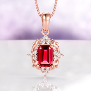 Vintage Natural Red Garnet Necklace For Women 14K Rose Gold Vermeil Unique January Birthstone Jewelry Anniversary Birthday Gift For Her