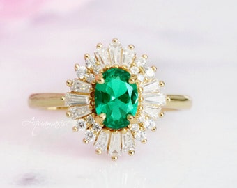 Victoria Emerald Ring- 14K Gold Vermeil Art Deco Engagement Ring For Women- Promise Ring- May Birthstone- Anniversary Birthday Gift For Her