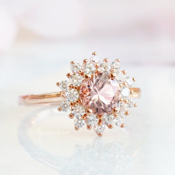 Avery Morganite Ring- 14K Rose Gold Vermeil Ring- Engagement Ring- Promise Ring- Pink Gemstone- Snowflake Ring- Anniversary Gift For Her