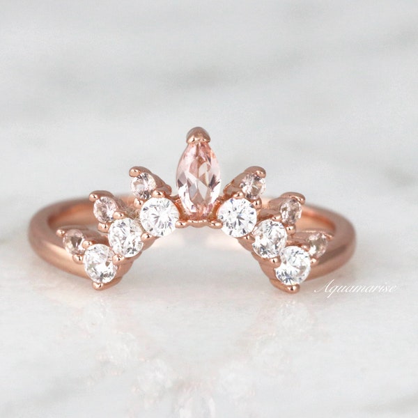 Curved Morganite Wedding Band- 14k Rose Gold Vermeil Band- Wedding Band- Curved Ring- Arc Ring- Matching Band- Stacking Ring- Ring Layering