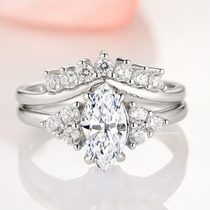 Natural White Sapphire Ring Set- 925 Sterling Silver Diamond Engagement Rings For Woman- Bridal Ring Set September Birthstone- Gift For Her